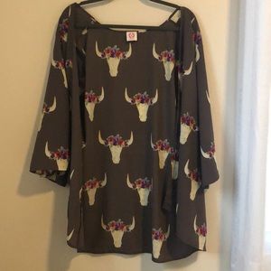 Longhorn skull flower crown kimono